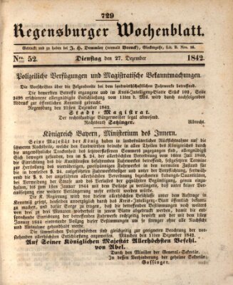 Regensburger Wochenblatt Dienstag 27. Dezember 1842