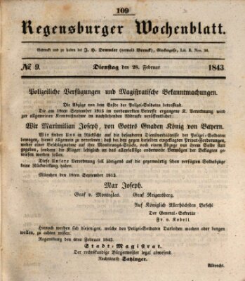 Regensburger Wochenblatt Dienstag 28. Februar 1843