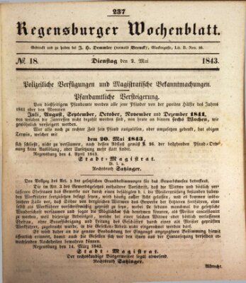 Regensburger Wochenblatt Dienstag 2. Mai 1843