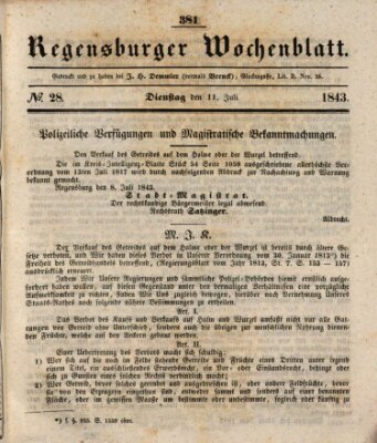 Regensburger Wochenblatt Dienstag 11. Juli 1843