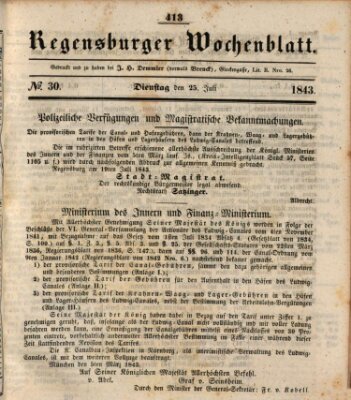 Regensburger Wochenblatt Dienstag 25. Juli 1843