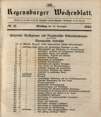 Regensburger Wochenblatt Dienstag 12. September 1843