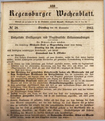 Regensburger Wochenblatt Dienstag 19. September 1843