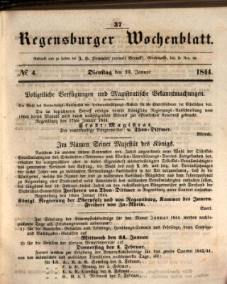 Regensburger Wochenblatt Dienstag 23. Januar 1844