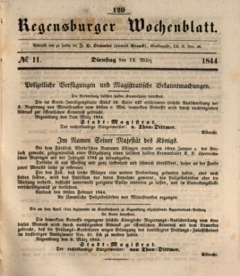 Regensburger Wochenblatt Dienstag 12. März 1844