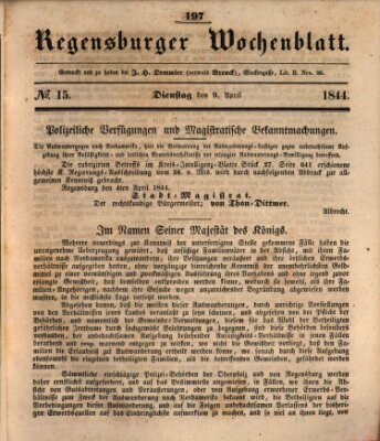 Regensburger Wochenblatt Dienstag 9. April 1844