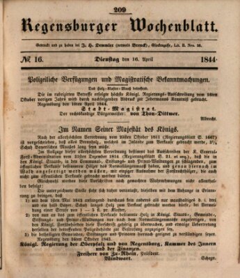 Regensburger Wochenblatt Dienstag 16. April 1844