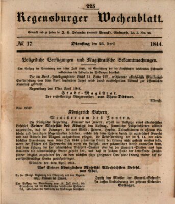 Regensburger Wochenblatt Dienstag 23. April 1844