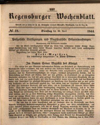 Regensburger Wochenblatt Dienstag 30. April 1844