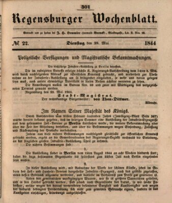 Regensburger Wochenblatt Dienstag 28. Mai 1844