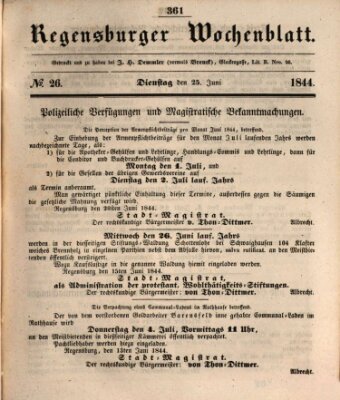 Regensburger Wochenblatt Dienstag 25. Juni 1844