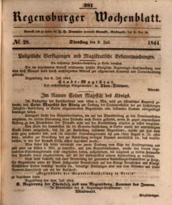 Regensburger Wochenblatt Dienstag 9. Juli 1844