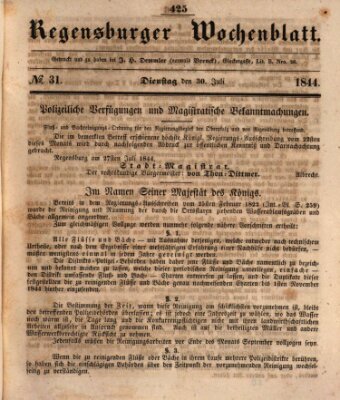 Regensburger Wochenblatt Dienstag 30. Juli 1844