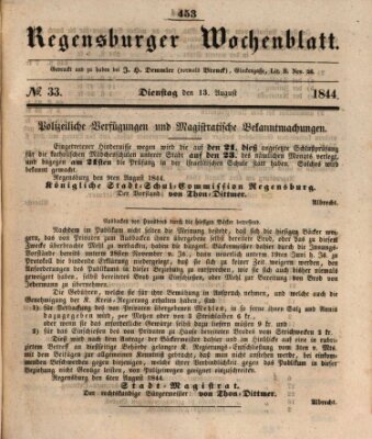 Regensburger Wochenblatt Dienstag 13. August 1844