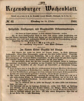 Regensburger Wochenblatt Dienstag 15. Oktober 1844