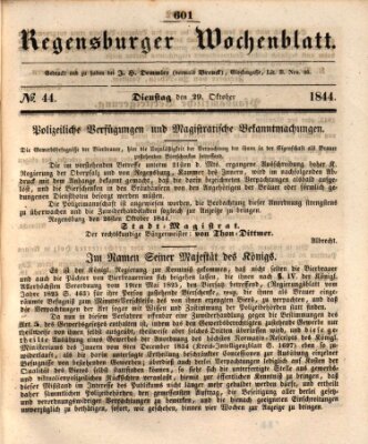 Regensburger Wochenblatt Dienstag 29. Oktober 1844