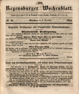 Regensburger Wochenblatt Dienstag 5. November 1844