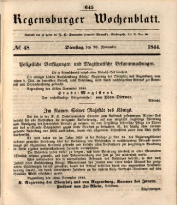 Regensburger Wochenblatt Dienstag 26. November 1844