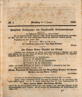 Regensburger Wochenblatt Dienstag 7. Januar 1845