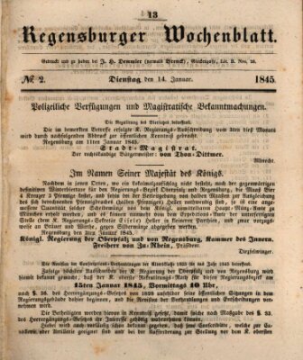 Regensburger Wochenblatt Dienstag 14. Januar 1845