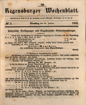 Regensburger Wochenblatt Dienstag 21. Januar 1845