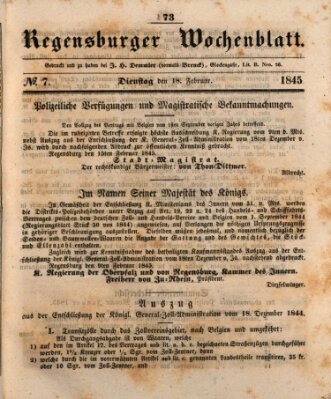 Regensburger Wochenblatt Dienstag 18. Februar 1845