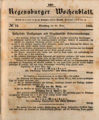 Regensburger Wochenblatt Dienstag 25. März 1845