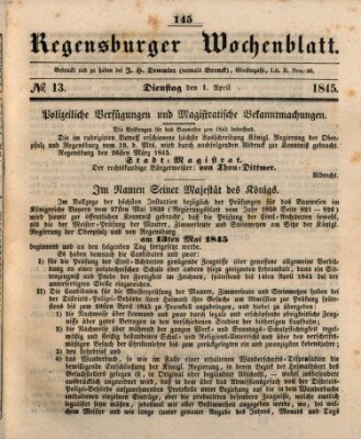 Regensburger Wochenblatt Dienstag 1. April 1845