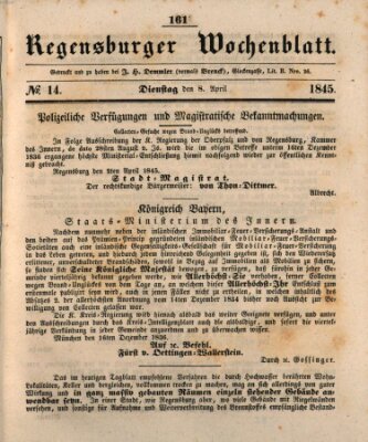 Regensburger Wochenblatt Dienstag 8. April 1845