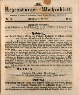 Regensburger Wochenblatt Dienstag 15. April 1845