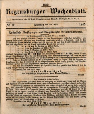 Regensburger Wochenblatt Dienstag 29. April 1845