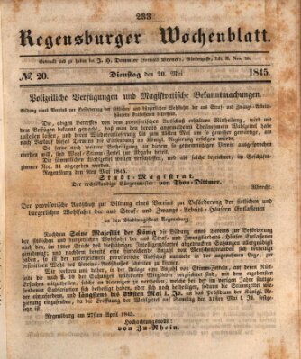 Regensburger Wochenblatt Dienstag 20. Mai 1845