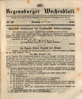 Regensburger Wochenblatt Dienstag 1. Juli 1845