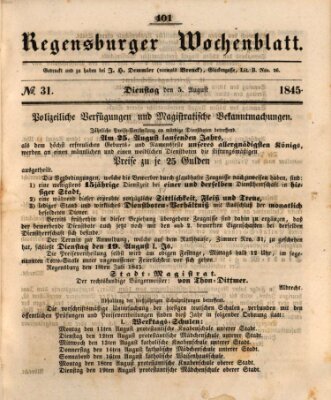 Regensburger Wochenblatt Dienstag 5. August 1845