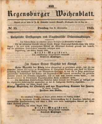 Regensburger Wochenblatt Dienstag 2. September 1845