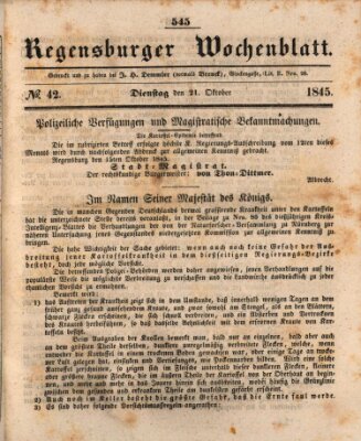 Regensburger Wochenblatt Dienstag 21. Oktober 1845