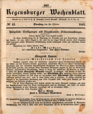 Regensburger Wochenblatt Dienstag 28. Oktober 1845