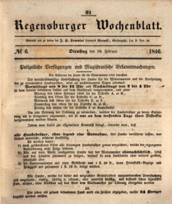 Regensburger Wochenblatt Dienstag 10. Februar 1846