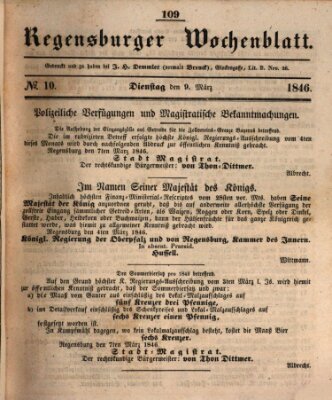 Regensburger Wochenblatt Montag 9. März 1846