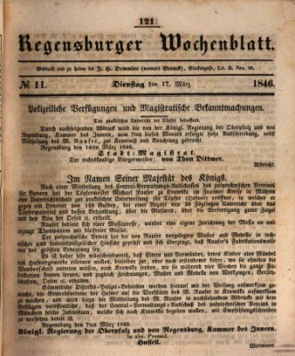 Regensburger Wochenblatt Dienstag 17. März 1846