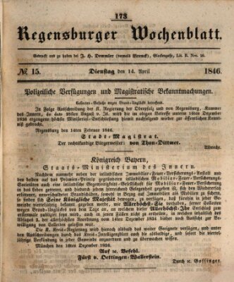 Regensburger Wochenblatt Dienstag 14. April 1846