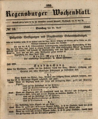 Regensburger Wochenblatt Dienstag 21. April 1846