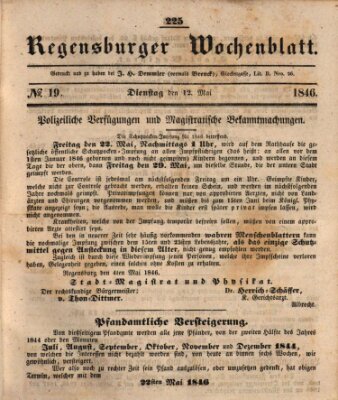 Regensburger Wochenblatt Dienstag 12. Mai 1846