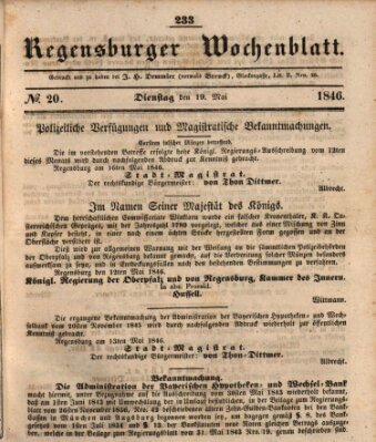 Regensburger Wochenblatt Dienstag 19. Mai 1846