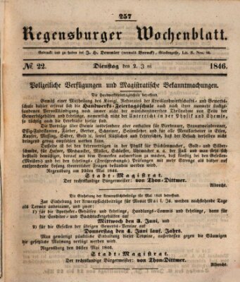 Regensburger Wochenblatt Dienstag 2. Juni 1846