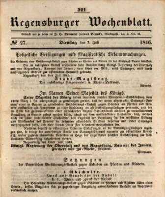 Regensburger Wochenblatt Dienstag 7. Juli 1846