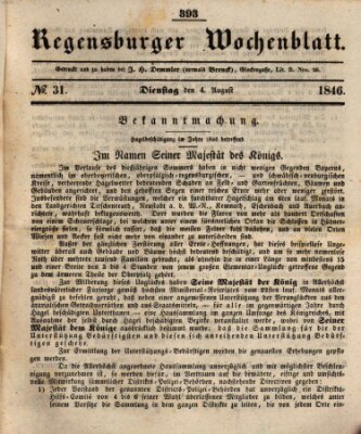 Regensburger Wochenblatt Dienstag 4. August 1846