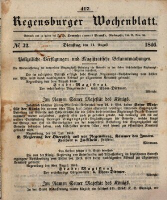 Regensburger Wochenblatt Dienstag 11. August 1846