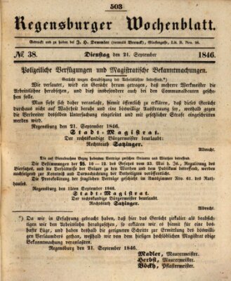 Regensburger Wochenblatt Montag 21. September 1846