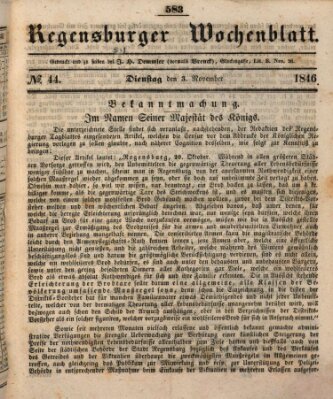 Regensburger Wochenblatt Dienstag 3. November 1846